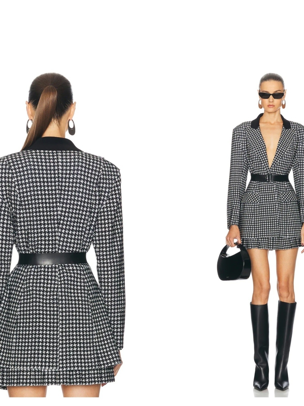 Norma Kamali Single Breasted Boy Fit Riding Jacket in Large Houndstooth & Black.